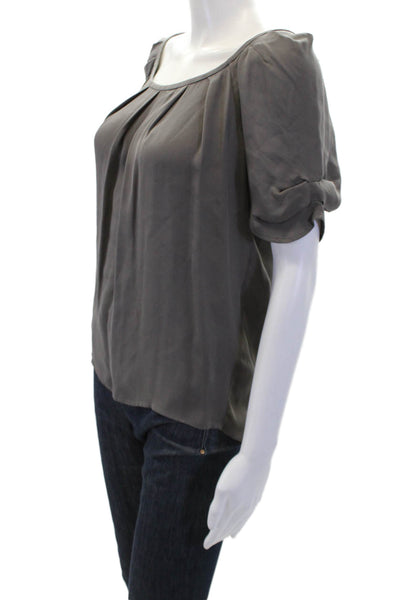 Joie Womens Silk Short Sleeve Pleated Detail Neck Tie Blouse Gray Size XS
