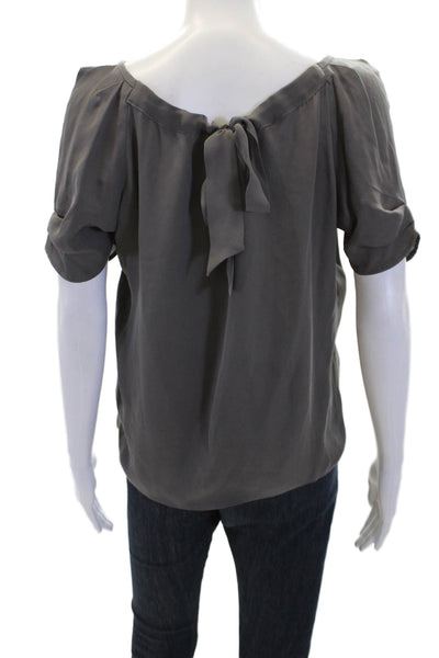 Joie Womens Silk Short Sleeve Pleated Detail Neck Tie Blouse Gray Size XS