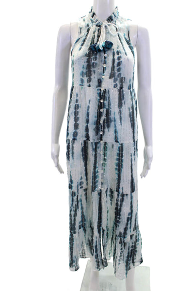 Shoshanna Womens Metallic Tie Dye Print Sleeveless Coverup Dress Blue Size D