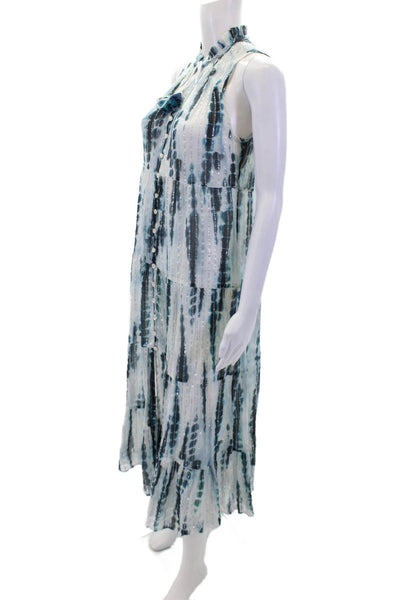 Shoshanna Womens Metallic Tie Dye Print Sleeveless Coverup Dress Blue Size D