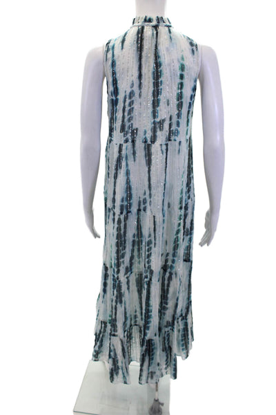Shoshanna Womens Metallic Tie Dye Print Sleeveless Coverup Dress Blue Size D
