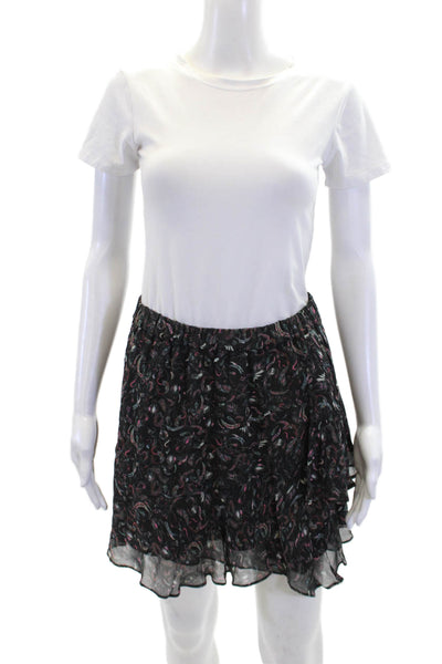 IRO Womens Elastic Waist Graphic Print Tiered Mini Skirt Black Size 36
