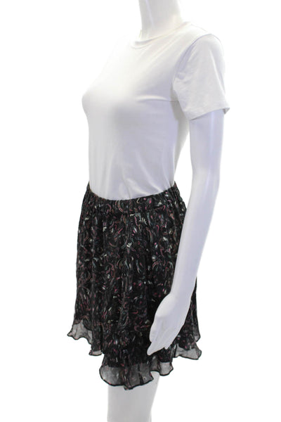 IRO Womens Elastic Waist Graphic Print Tiered Mini Skirt Black Size 36