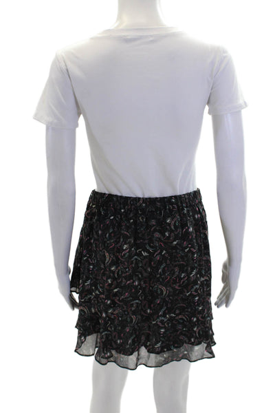 IRO Womens Elastic Waist Graphic Print Tiered Mini Skirt Black Size 36