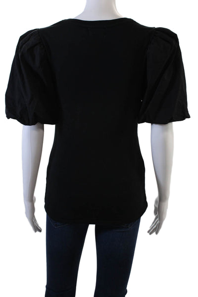 Nation LTD Womens Cotton Puff Short Sleeve V-Neck T-Shirt Black Size XS