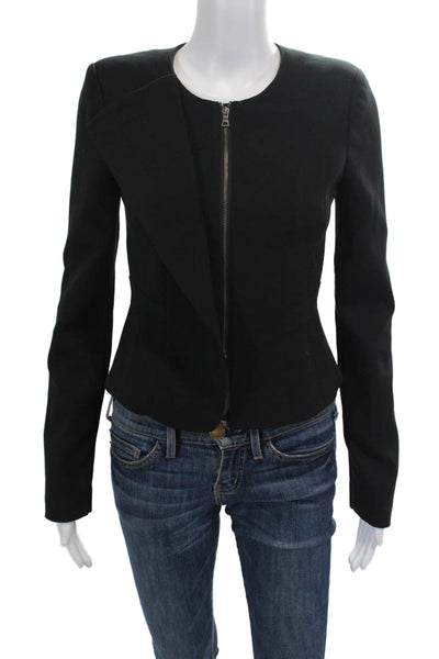 BCBGMAXAZRIA Womens Round Neck Long Sleeve Zip Up Jacket Black Size XXS