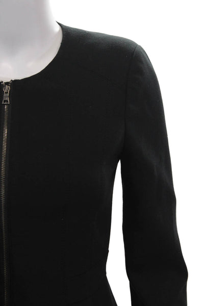 BCBGMAXAZRIA Womens Round Neck Long Sleeve Zip Up Jacket Black Size XXS