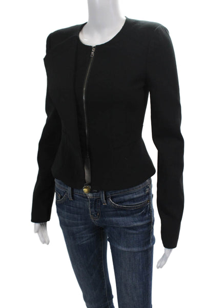 BCBGMAXAZRIA Womens Round Neck Long Sleeve Zip Up Jacket Black Size XXS