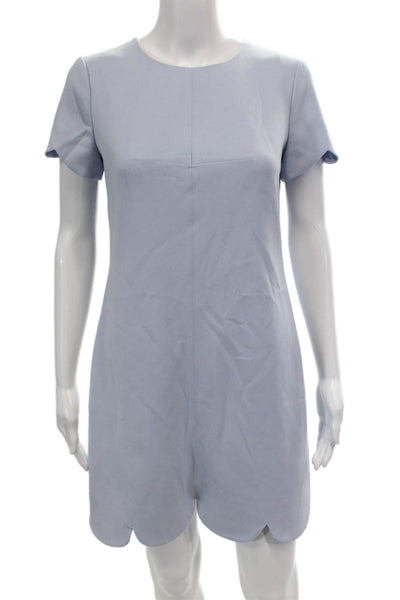 Shoshanna Womens Scalloped Edge Round Neck Short Sleeve Dress Blue Size 4