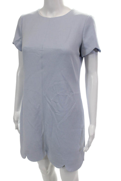 Shoshanna Womens Scalloped Edge Round Neck Short Sleeve Dress Blue Size 4