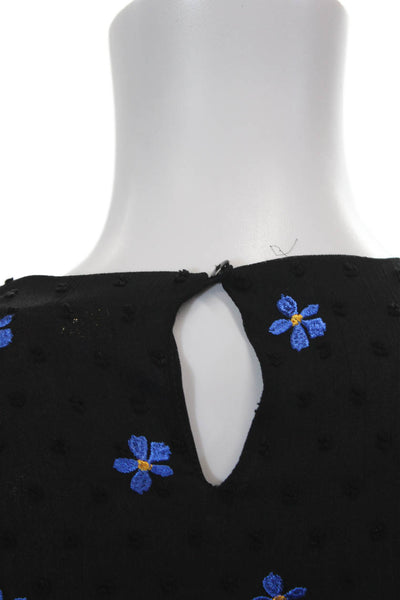 Maje Women's Round Neck 3/4 Sleeves Ruffle Swiss Dot Mini Floral Dress Size 1