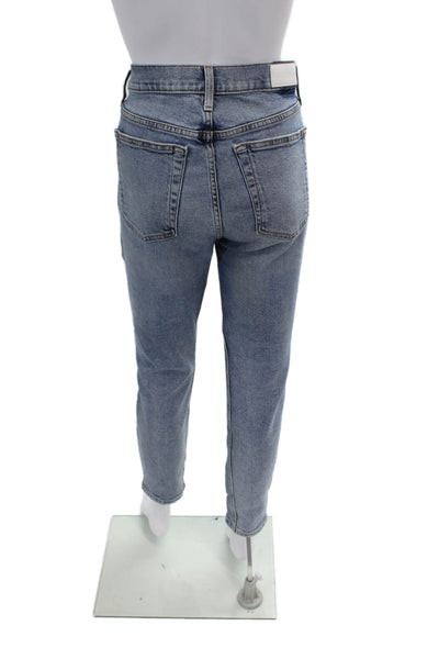 Re/Done Womens Cotton Distressed Medium Wash Mid-Rise Tapered Jeans Size 30