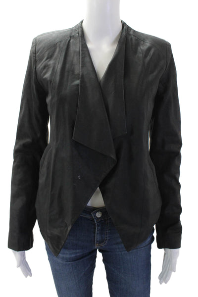 BB Dakota Womens Leather Pointed Hem Open Front Jacket Solid Black Size S