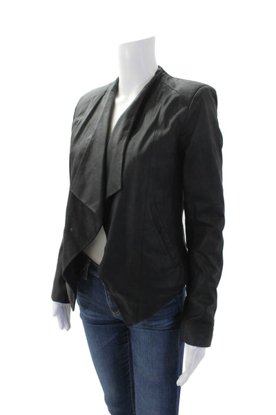 BB Dakota Womens Leather Pointed Hem Open Front Jacket Solid Black Size S