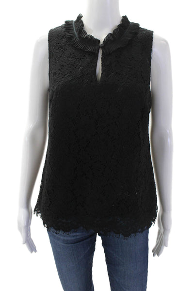 J Crew Womens Sleeveless Pleated Neck Detail Lace Overlay Blouse Black Size XS