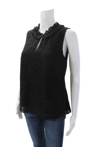 J Crew Womens Sleeveless Pleated Neck Detail Lace Overlay Blouse Black Size XS