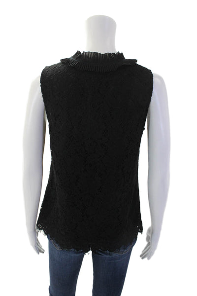 J Crew Womens Sleeveless Pleated Neck Detail Lace Overlay Blouse Black Size XS