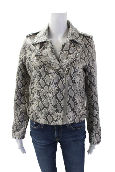 Blank NYC Womens Animal Print Zippered Pocket Biker Jacket Gray Size S