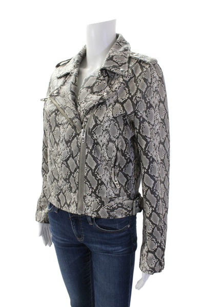 Blank NYC Womens Animal Print Zippered Pocket Biker Jacket Gray Size S