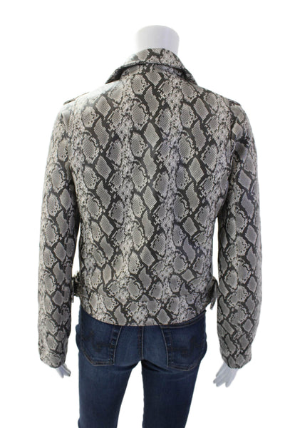 Blank NYC Womens Animal Print Zippered Pocket Biker Jacket Gray Size S