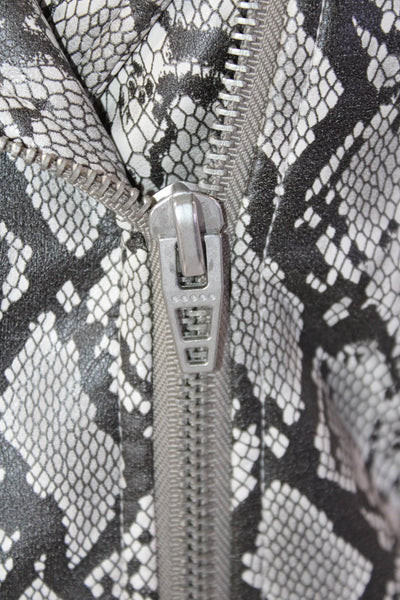 Blank NYC Womens Animal Print Zippered Pocket Biker Jacket Gray Size S