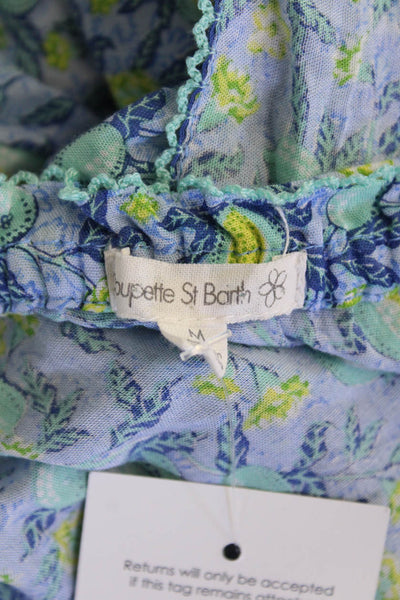Poupette St. Barth Womens Fruit Print Short Sleeves Romper Blue Yellow Size Medi