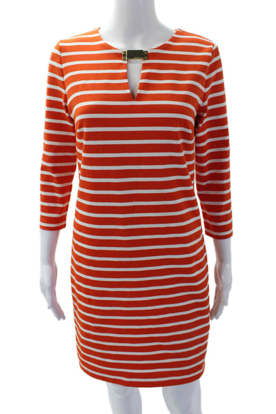 Michael Michael Kors Womens Striped Body Con Dress Orange White Size Small