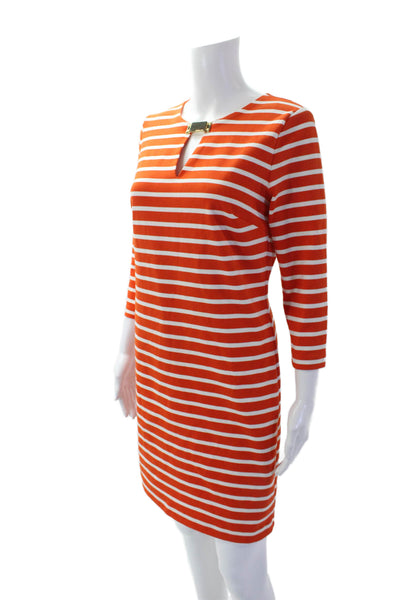 Michael Michael Kors Womens Striped Body Con Dress Orange White Size Small