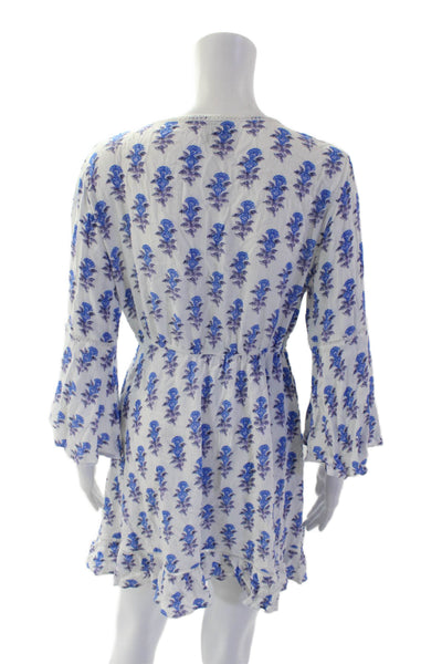 Playa Lucila Womens Floral Print A Line Wrap Dress White Blue Size Small