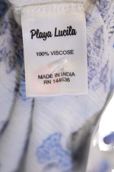 Playa Lucila Womens Floral Print A Line Wrap Dress White Blue Size Small