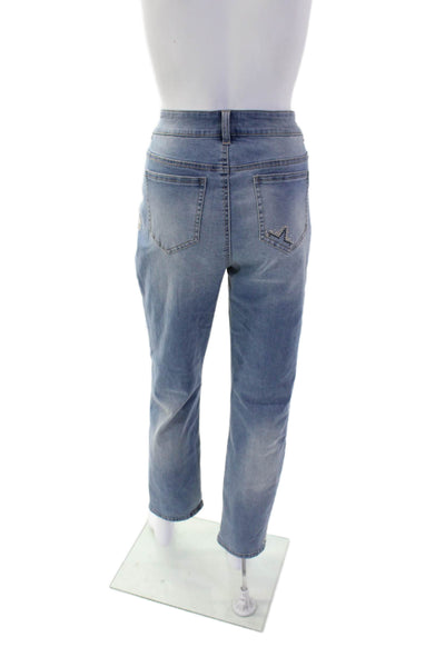 Renuar Women's Midrise Embellish Straight Leg Light Wash Denim Pants Size 14