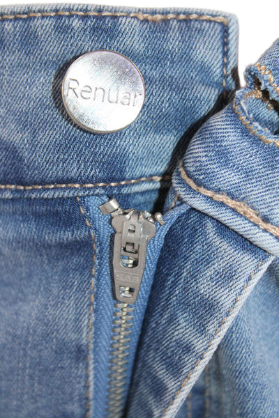 Renuar Women's Midrise Embellish Straight Leg Light Wash Denim Pants Size 14