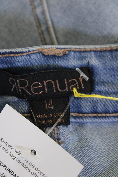 Renuar Women's Midrise Embellish Straight Leg Light Wash Denim Pants Size 14