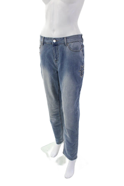 Renuar Women's Midrise Embellish Straight Leg Light Wash Denim Pants Size 12