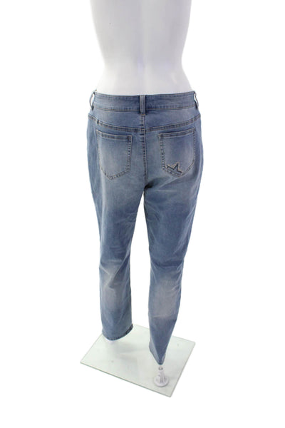 Renuar Women's Midrise Embellish Straight Leg Light Wash Denim Pants Size 12