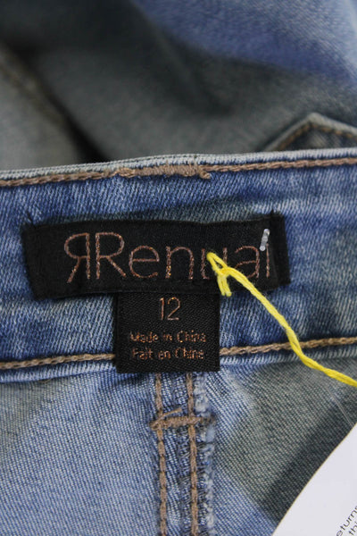 Renuar Women's Midrise Embellish Straight Leg Light Wash Denim Pants Size 12