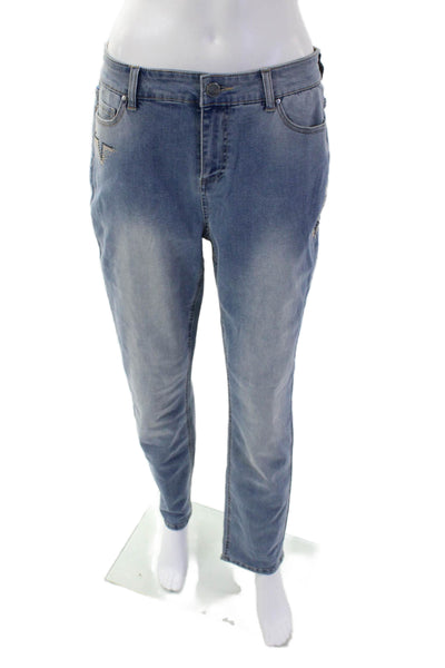 Renuar Women's Medium Wash Straight Leg Five Pocket Embellish Jean Pants Size 16
