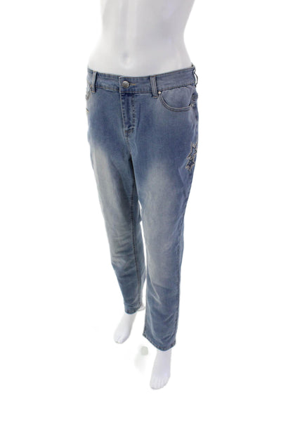 Renuar Women's Medium Wash Straight Leg Five Pocket Embellish Jean Pants Size 16