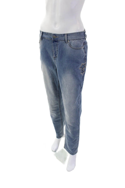 Renuar Women's High Waist Embellish Medium Wash Straight Leg Denim Pants Size 12
