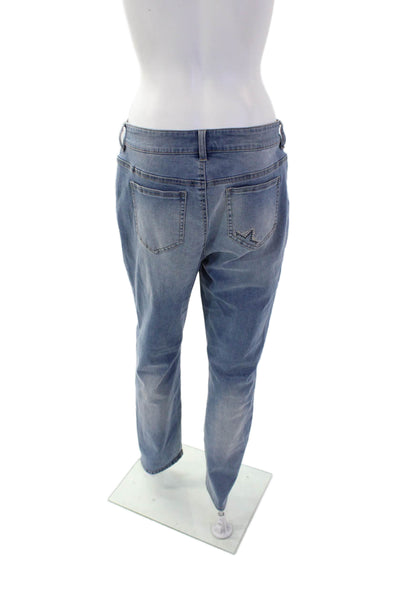 Renuar Women's High Waist Embellish Medium Wash Straight Leg Denim Pants Size 12