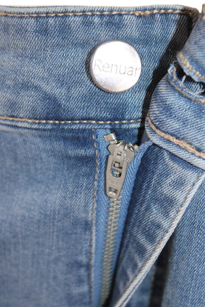 Renuar Women's High Waist Embellish Medium Wash Straight Leg Denim Pants Size 12