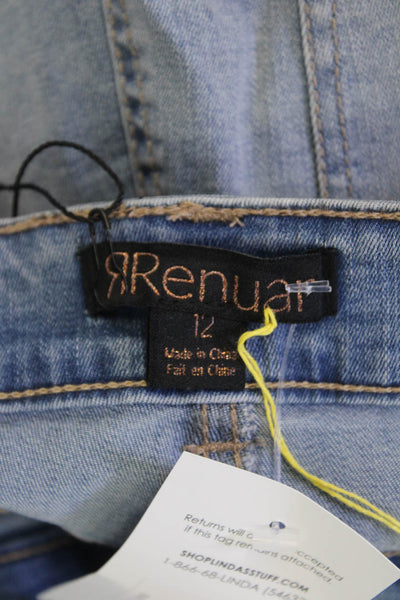 Renuar Women's High Waist Embellish Medium Wash Straight Leg Denim Pants Size 12