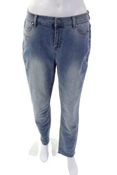 Renuar Women's Light Wash Straight Leg Five Pocket Embellish Denim Pants Size 10