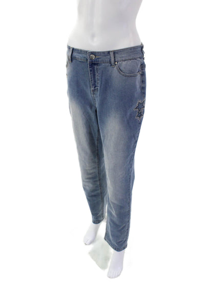 Renuar Women's Light Wash Straight Leg Five Pocket Embellish Denim Pants Size 10