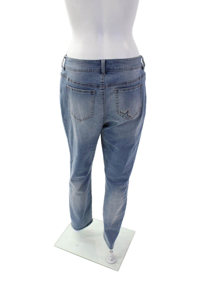 Renuar Women's Light Wash Straight Leg Five Pocket Embellish Denim Pants Size 10