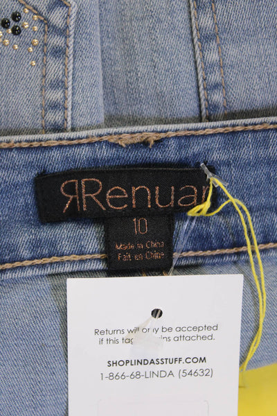 Renuar Women's Light Wash Straight Leg Five Pocket Embellish Denim Pants Size 10