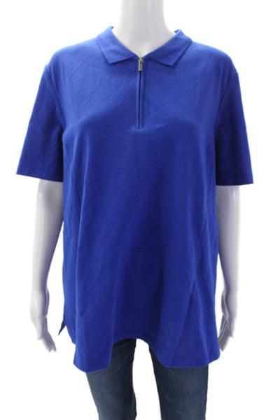 Renuar Women's Short Sleeves Quater Zip Basic Cotton Polo Shirt Blue Size XXL