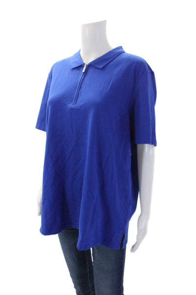 Renuar Women's Short Sleeves Quater Zip Basic Cotton Polo Shirt Blue Size XXL