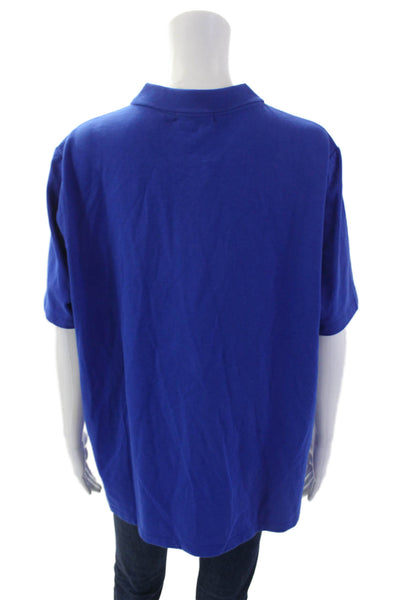 Renuar Women's Short Sleeves Quater Zip Basic Cotton Polo Shirt Blue Size XXL