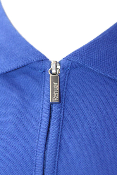 Renuar Women's Short Sleeves Quater Zip Basic Cotton Polo Shirt Blue Size XXL